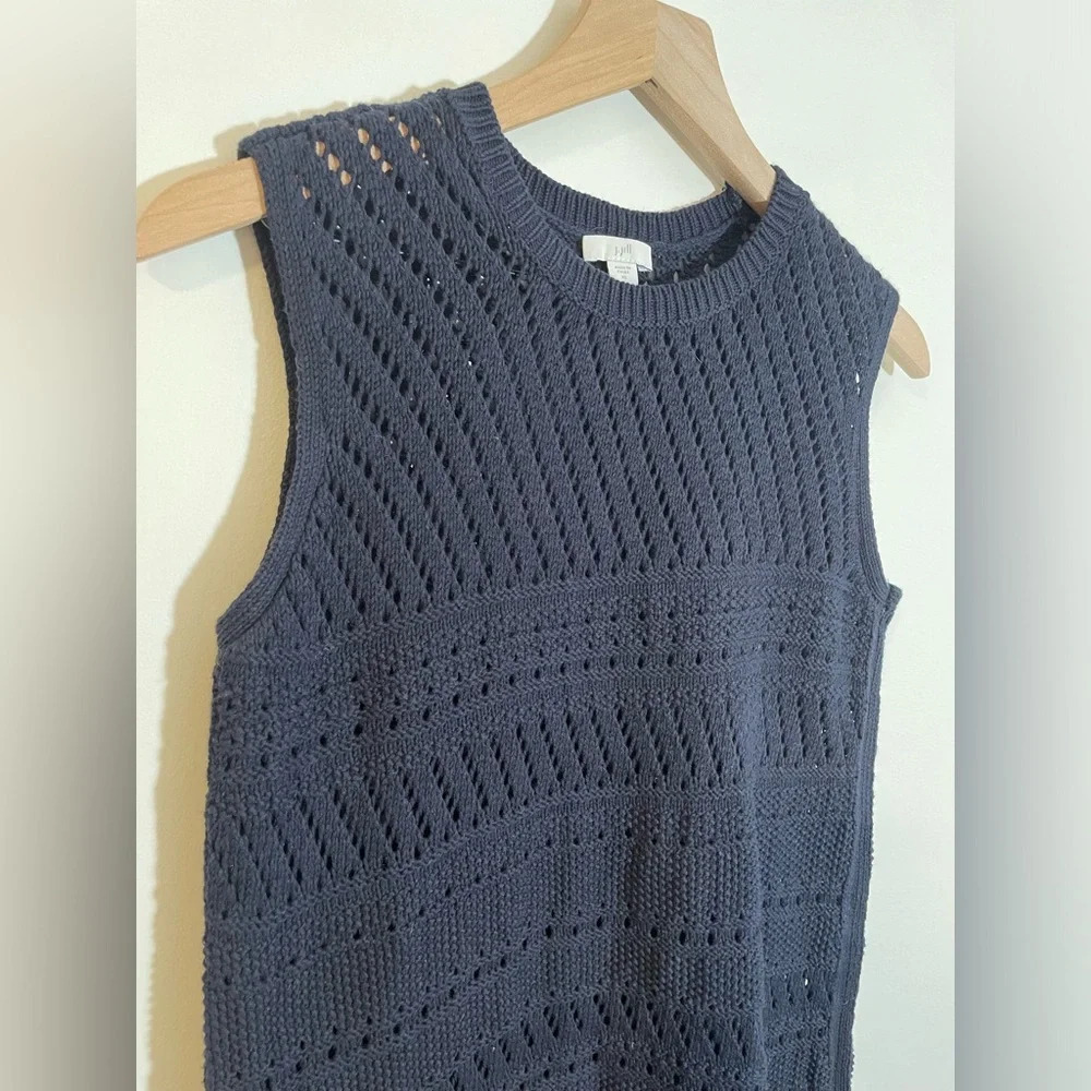 J Jill Sweater Vest Women XS Navy Blue Pullover Tunic Boho Classic Casual EUC